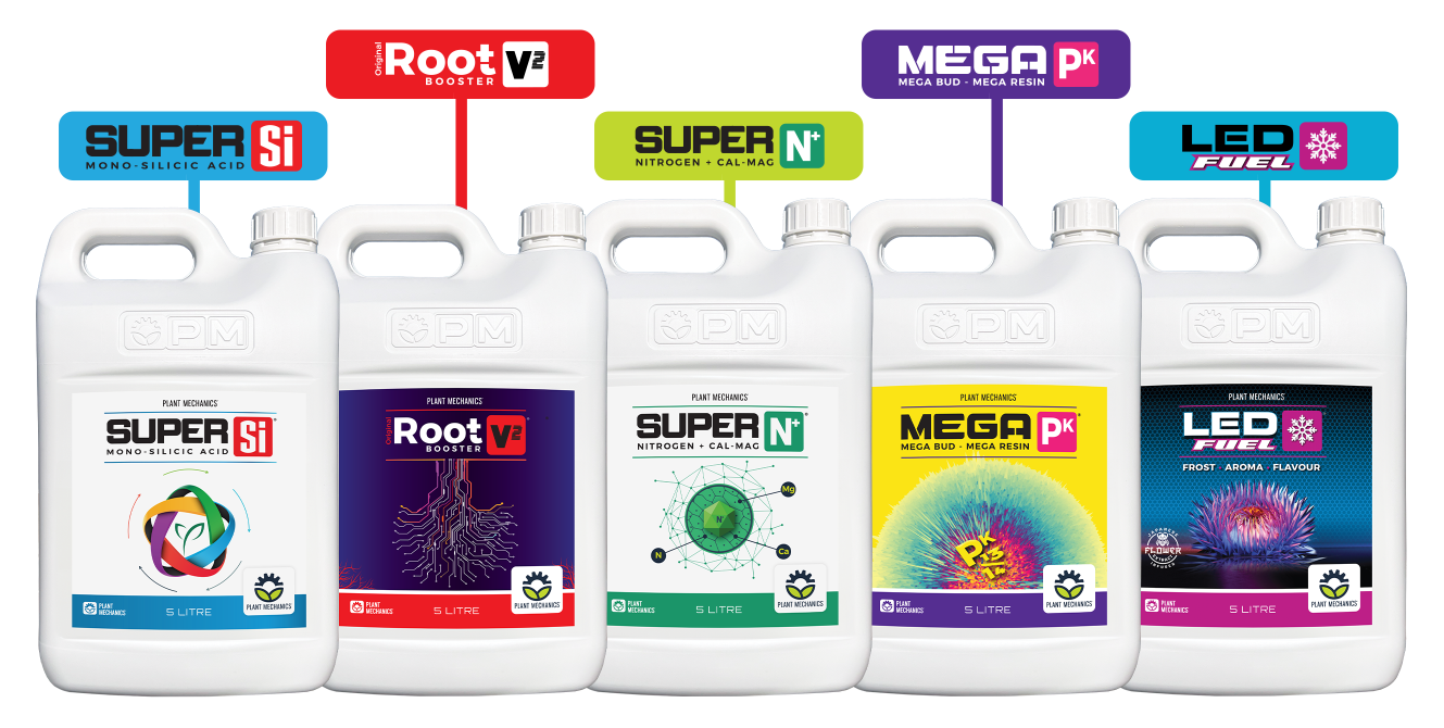 Plant Mechanics Additives Line up group shot in 5L bottles